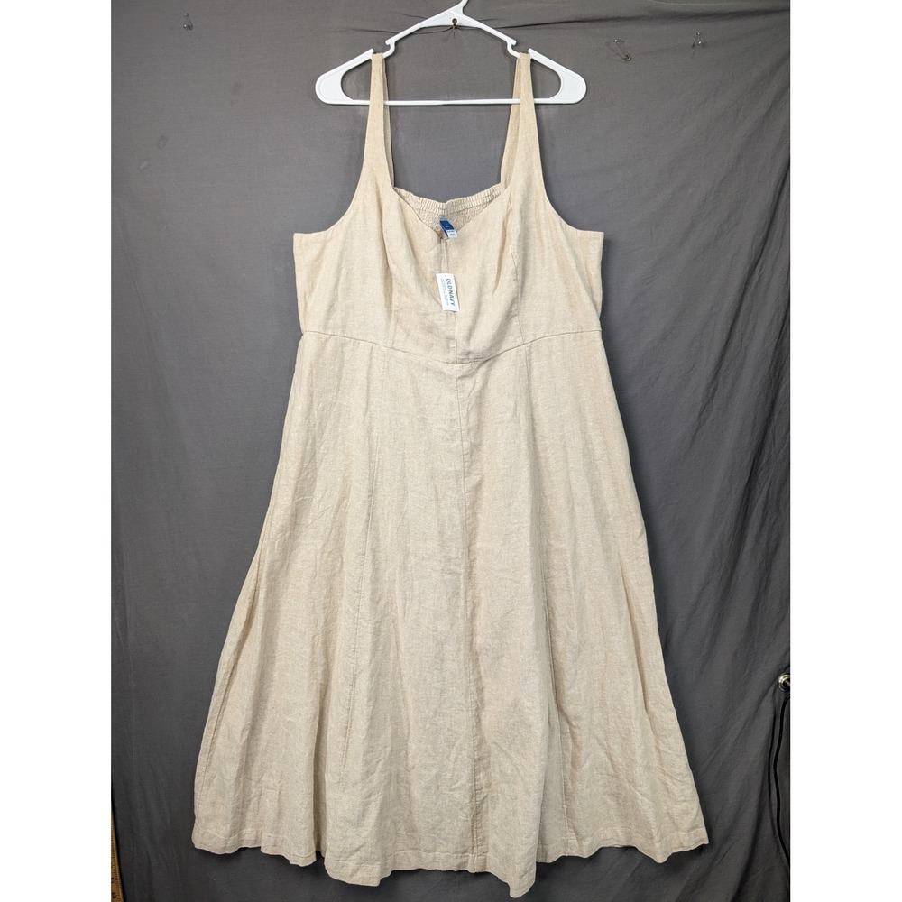 Old Navy Linen Blend Fit & Flare Cami Midi Dress XXL Beige 464482-00-1